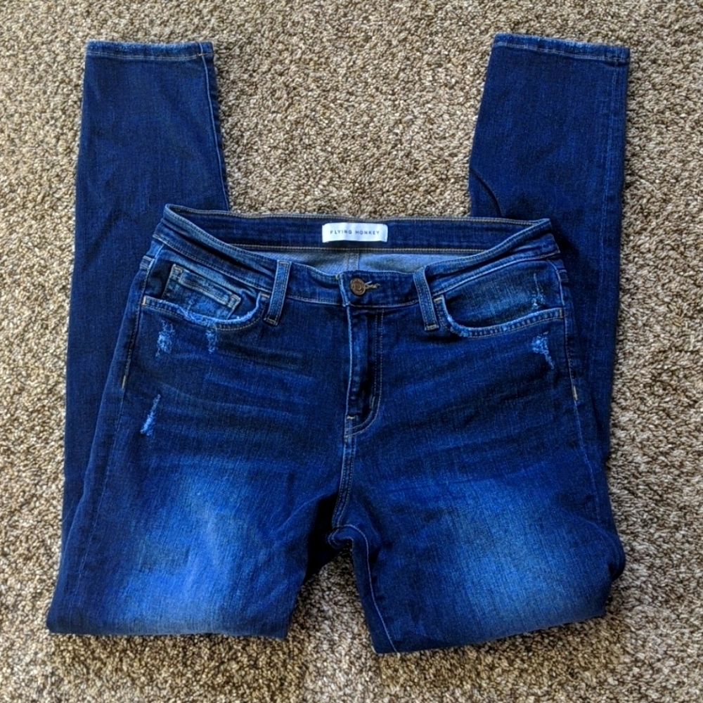 Flying monkey distressed skinny jeans